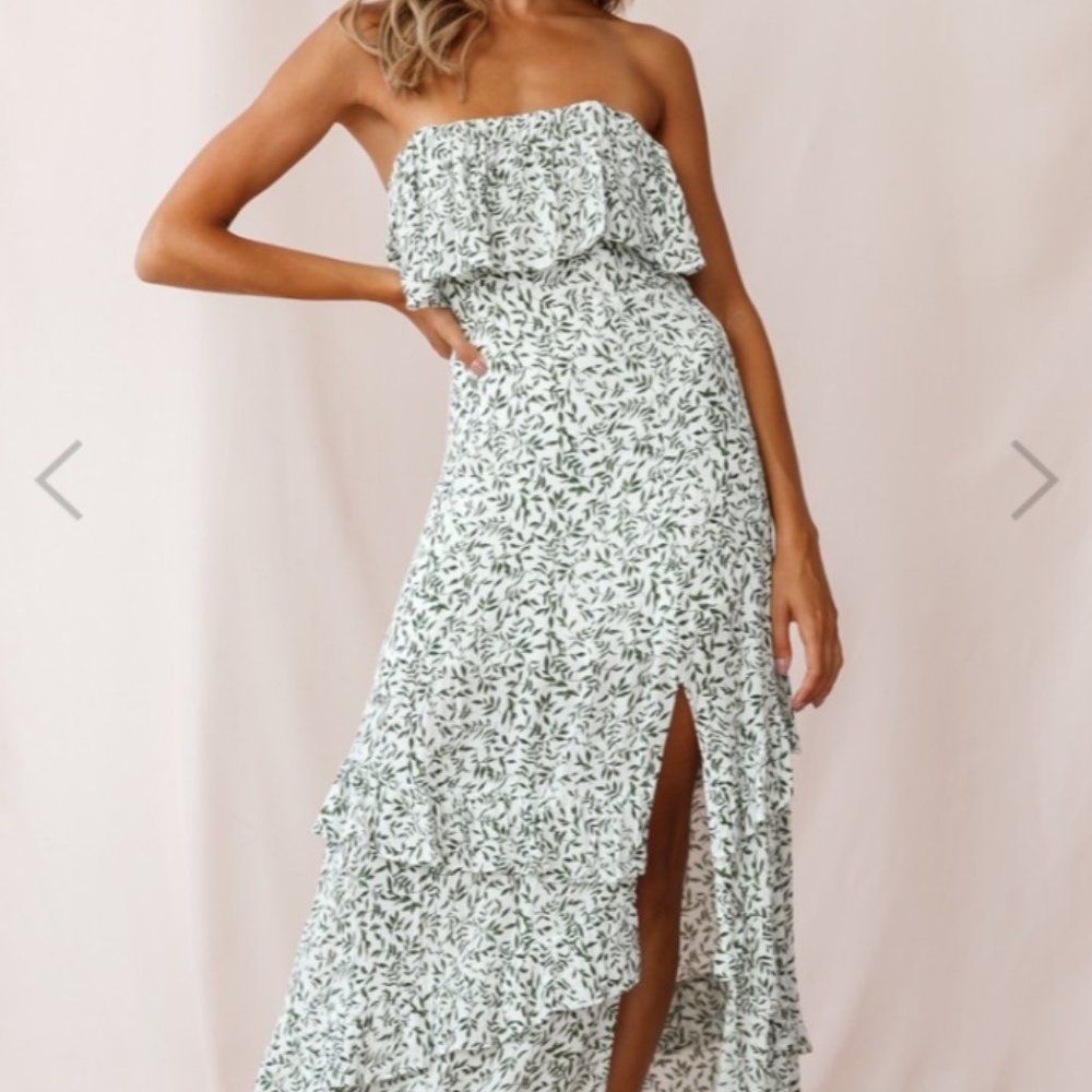 Kiya Layered Bandeau Maxi Dress White Floral Print